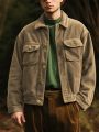 Men's Drop Shoulder Corduroy Jacket With Double Pockets