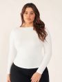 SHEIN BASICS Plus Size Women'S Slim Fit Long Sleeve T-Shirt