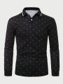 Manfinity Homme Geometric Patterned Long Sleeve Polo Shirt