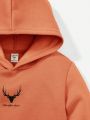 SHEIN Kids EVRYDAY Young Boy Antler & Letter Graphic Hoodie