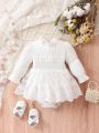 SHEIN Baby Girl Contrast Lace Flounce Sleeve Peplum Waist Combo Bodysuit