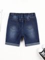 Tween Boys' Elastic Waist Water Washed Denim Shorts