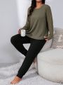 Plus Rib-knit Sleeve PJ Set