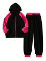 SHEIN LUNE Plus Size Colorblock Hooded Casual 2pcs/set