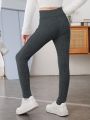 SHEIN Tween Girl High Waist Ribbed Knit Leggings