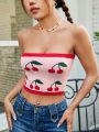 SHEIN Qutie Women's Cherry Pattern Strapless Knitted Top