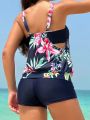 SHEIN Swim Lushore Summer Beach Tropical Print Shorts Tankini