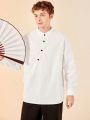 SHEIN Male Teenagers Casual Loose Solid Color Diagonal Placket Stand Collar Antique Hanfu Shirt