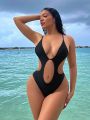 SHEIN Swim SXY Solid Color Hollow Out One Piece Swimsuit