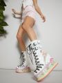 Women'S White Fashionable Wedge Heel Thick Sole Boots