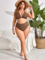 SHEIN Swim Vcay Plus Size Women's Textured Halter Neck Tie Swimsuit Set