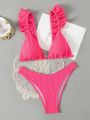 SHEIN Swim Basics Swimwear Set With Ruffle Edge Embellishment And Twist Detailing