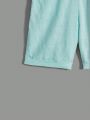 SHEIN Kids SUNSHNE Boys' Vacation Style Stand Collar Button Up Loose Long Sleeve Top And Solid Straight Shorts 2pcs/Set