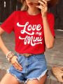 Women Red Love Heart And Letter Print Valentine's Day Short Sleeve Casual T-Shirt, Mommy And Me Matching Outfits (Both Pieces Sold Separately)