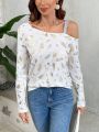 SHEIN LUNE Printed Irregular Neckline T-shirt