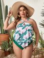 SHEIN Swim Classy Plus Size Tropical Plant Print 2-piece Swimsuit With Separated Top And Bottom