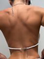 SHEIN Swim SXY Women's Pearl Beaded Chain Halter Chiffon Cover Up Top