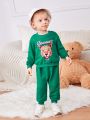 SHEIN Baby Boys' Casual Tiger & Letter Print Long Sleeve Sweatshirt With Elastic Waistband Pants Set