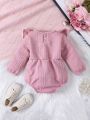 Pink Long Sleeve Bodysuit With Ruffle Trim