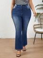 SHEIN LUNE Plus Size Flared Jeans With Washed Effect
