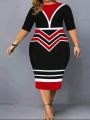 Plus Size Printed Knit Bodycon Dress With Half Sleeves