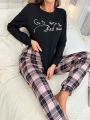 Plaid Patterned Long Sleeve And Pants Homewear