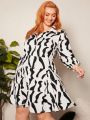 SHEIN CURVE+ Plus Size Allover Printed Long Sleeve Shirt Dress