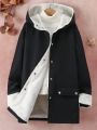 Tween Girl 1pc Flap Pocket Teddy Lined Hooded Coat