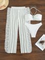 SHEIN Swim SXY Solid Color Halter Neck Swimsuit Set