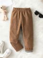 SHEIN Kids EVRYDAY Toddler Boys' Casual Thick Winter Pants With Lovely Letter Patch And Minimalist Design