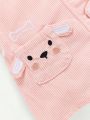 Cozy Cub Baby Girls' Solid Color Round Neck Long Sleeve Shirt And Cute Embroidered Suspender Skirt 2pcs/Set