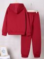 SHEIN Kids EVRYDAY Tween Boys' Loose Fit Casual Solid Color Hooded Fleece Sweatshirt And Sweatpants Set