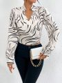 SHEIN Privé Zebra-striped Wrap Casual Shirt