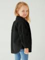 SHEIN Kids EVRYDAY Young Girl Flap Pocket Drop Shoulder Corduroy Coat