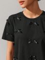 Oxana Women's Black T-Shirt With Ribbon Bows