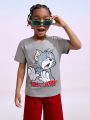 TOM & JERRY X SHEIN Tween Boy Cartoon & Letter Graphic Drop Shoulder T-Shirt