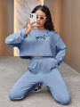 Teenage Girls' Letter Pattern Hoodie And Sweatpants Set