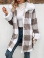 SHEIN Frenchy Women's Fashion Plaid Patchwork Coat With Fur Collar And Buttons