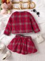 Baby Girls' Plaid Long Sleeve Jacket And Skirt Set, Autumn/winter