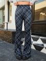 SHEIN Qutie Checked High Waisted Flared Trousers