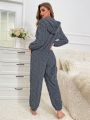 Women's Solid Color Hooded Furry Pajamas