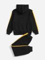 SHEIN Kids SPRTY Boys Letter Graphic Contrast Side Seam Thermal Hoodie & Sweatpants