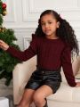 SHEIN Kids Cooltwn Girls Ruffle Trim Pointelle Knit Tied Backless Sweater