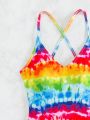 SHEIN Swim Vcay Ladies' Rainbow Color One-piece Swimwear