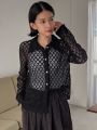 FRIFUL 1pc Transparent Lace Long Sleeve Shirt