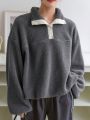 Dazy-Less Color Block Teddy Half Button Sweatshirt With Contrast Color Edges