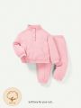 Cozy Cub Infant Girls' Solid Color Stand Collar Drop Shoulder Sweatshirt And Long Pants Set