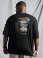 Manfinity LEGND Men's Plus Size Sculpture & Slogan Print Drop Shoulder T-shirt, Plus Size