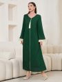 SHEIN Najma Women's Green V-neck Arab Long Dress