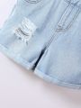 Boys' Cute Outdoor Simple Light Washed Denim Overalls Shorts, Summer